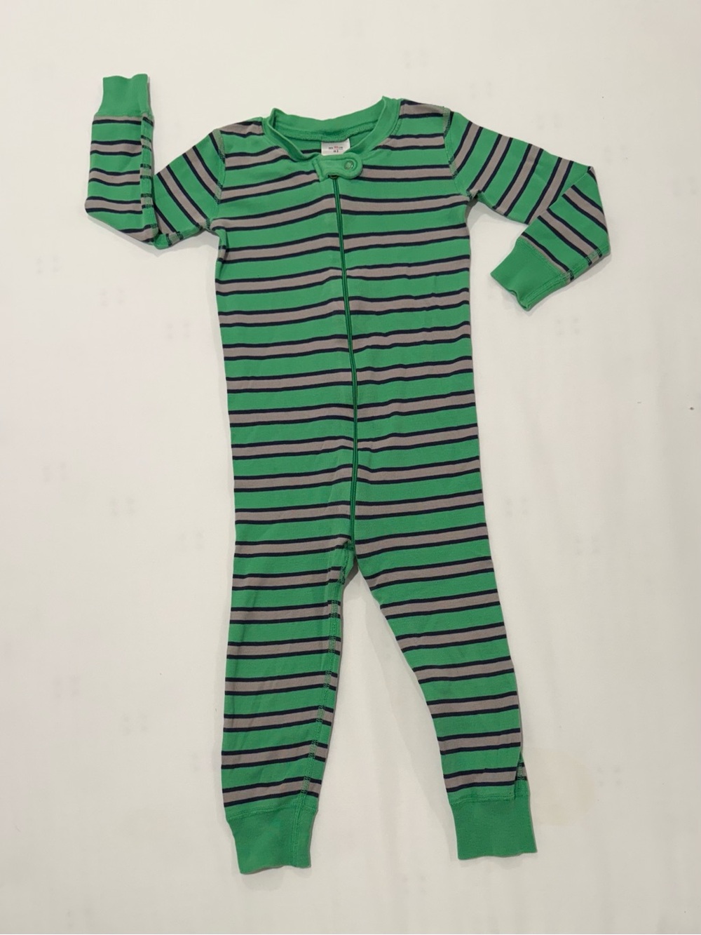 Hanna Andersson Green, Navy, & Gray Striped Sleeper PJs
